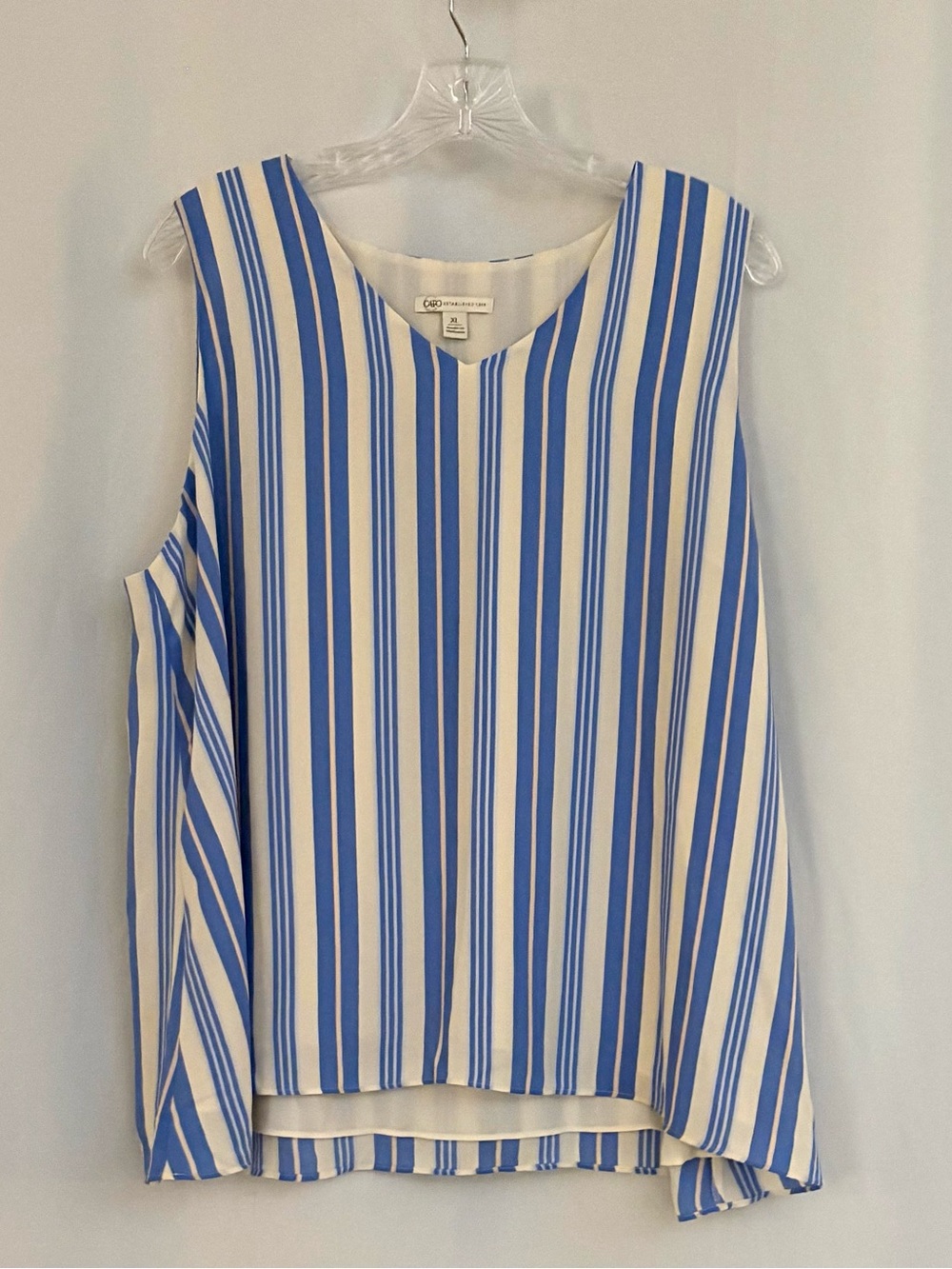 Cato Striped V-Neck Tank Top - Blue & White